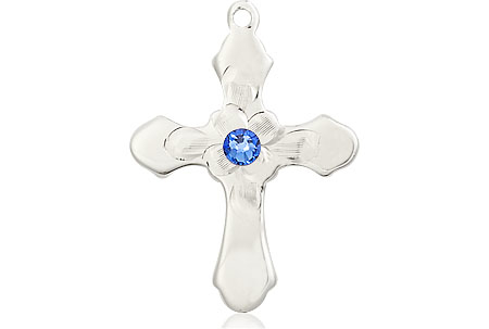 Sterling Silver Cross Medal with a 3mm Sapphire Swarovski stone