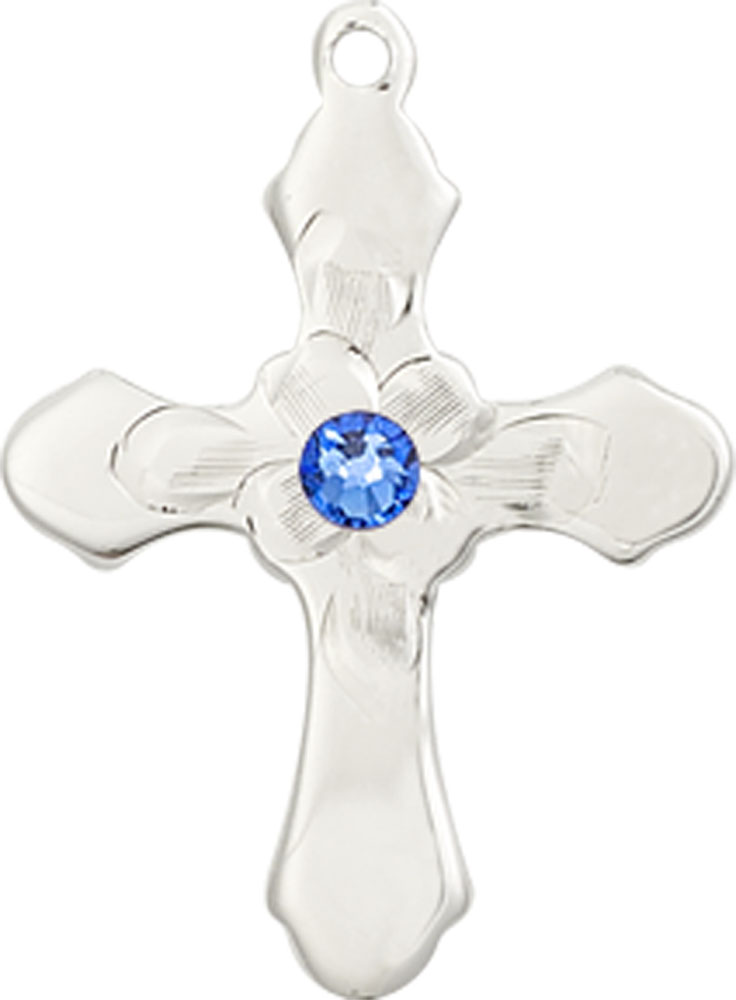 Sterling Silver Cross Medal with a 3mm Sapphire Swarovski stone