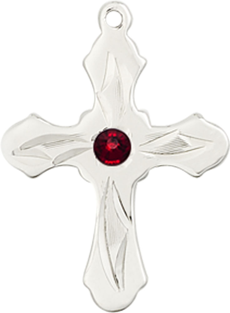 Sterling Silver Cross Medal with a 3mm Garnet Swarovski stone