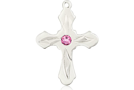 Sterling Silver Cross Medal with a 3mm Rose Swarovski stone