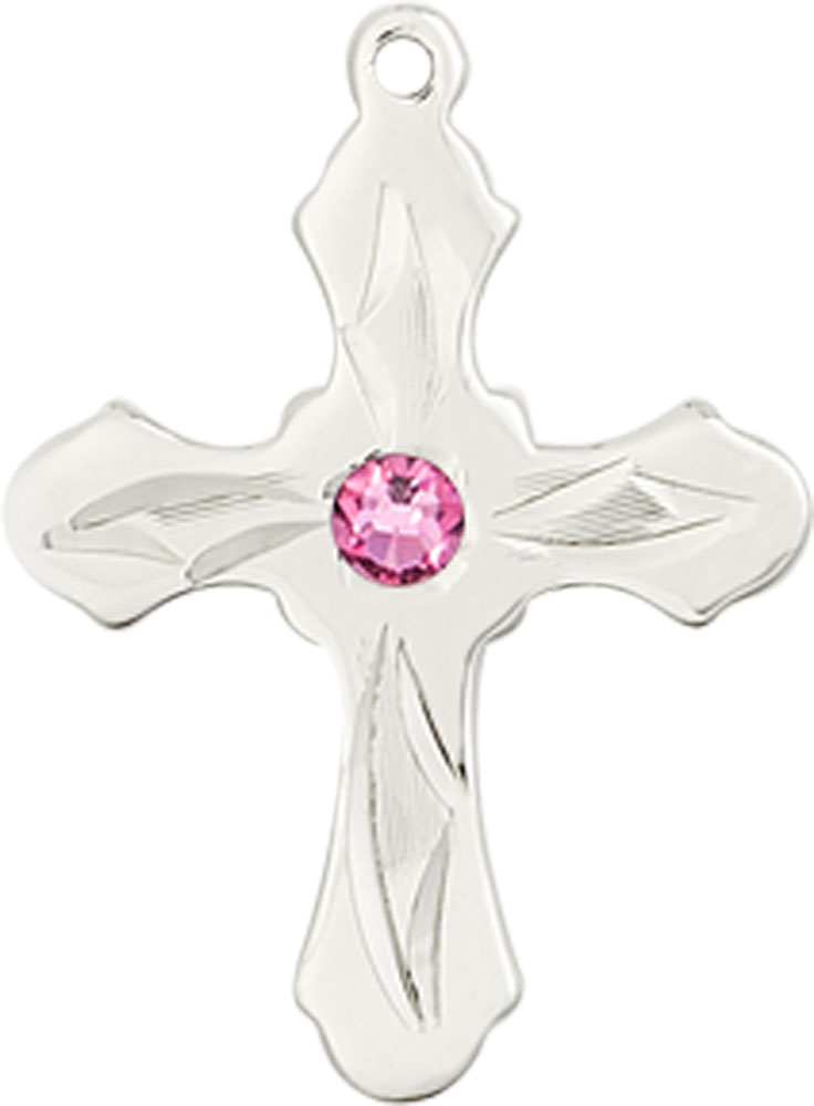 Sterling Silver Cross Medal with a 3mm Rose Swarovski stone