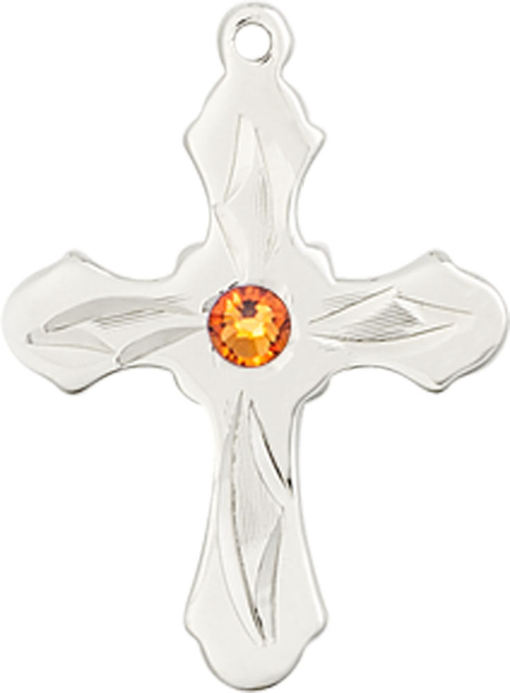 Sterling Silver Cross Medal with a 3mm Topaz Swarovski stone