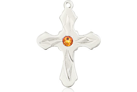 Sterling Silver Cross Medal with a 3mm Topaz Swarovski stone