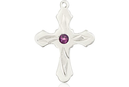 Sterling Silver Cross Medal with a 3mm Amethyst Swarovski stone