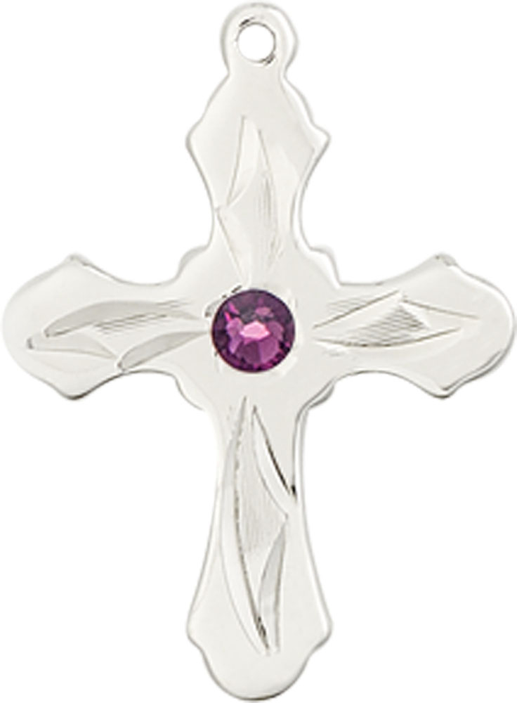 Sterling Silver Cross Medal with a 3mm Amethyst Swarovski stone