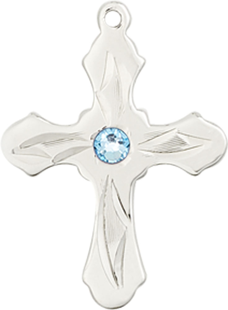 Sterling Silver Cross Medal with a 3mm Aqua Swarovski stone