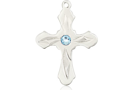 Sterling Silver Cross Medal with a 3mm Aqua Swarovski stone