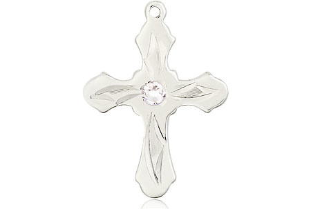 Sterling Silver Cross Medal with a 3mm Crystal Swarovski stone