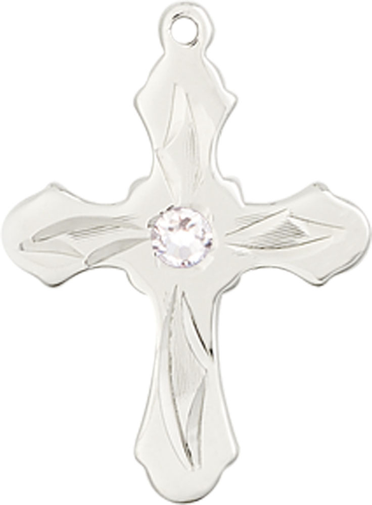 Sterling Silver Cross Medal with a 3mm Crystal Swarovski stone