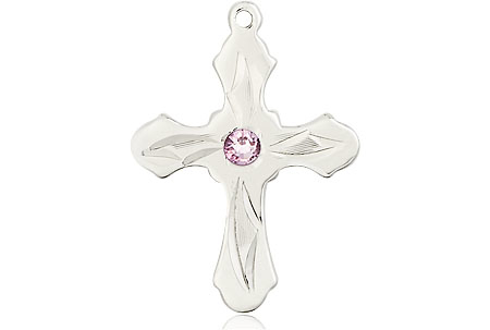 Sterling Silver Cross Medal with a 3mm Light Amethyst Swarovski stone