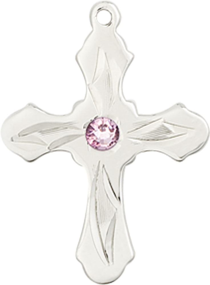 Sterling Silver Cross Medal with a 3mm Light Amethyst Swarovski stone