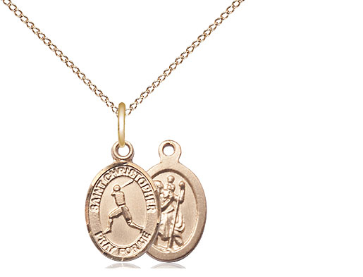 14kt Gold Filled Saint Christopher Baseball Pendant on a 18 inch Gold Filled Light Curb chain