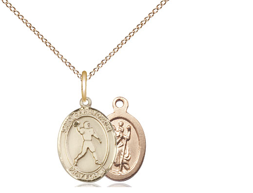 14kt Gold Filled Saint Christopher Football Pendant on a 18 inch Gold Filled Light Curb chain