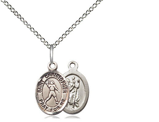 Sterling Silver Saint Christopher Football Pendant on a 18 inch Sterling Silver Light Curb chain