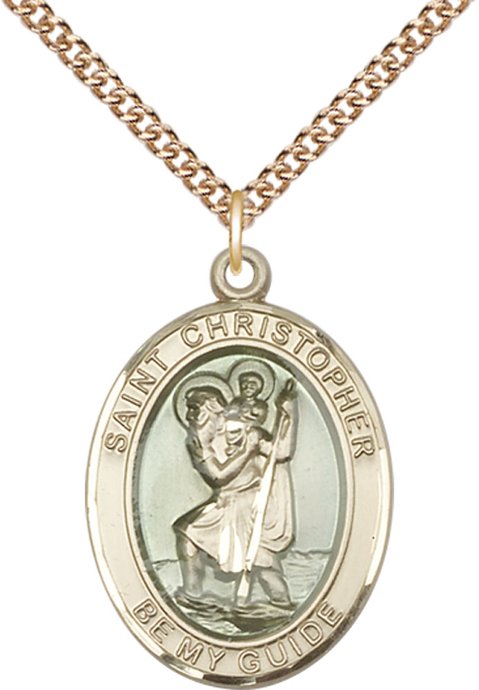 14kt Gold Filled Saint Christopher w/Epoxy Pendant on a 24 inch Gold Filled Heavy Curb chain