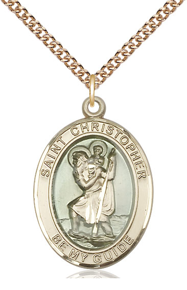 14kt Gold Filled Saint Christopher w/Epoxy Pendant on a 24 inch Gold Filled Heavy Curb chain