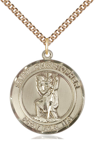 14kt Gold Filled Saint Christopher Pendant on a 24 inch Gold Filled Heavy Curb chain