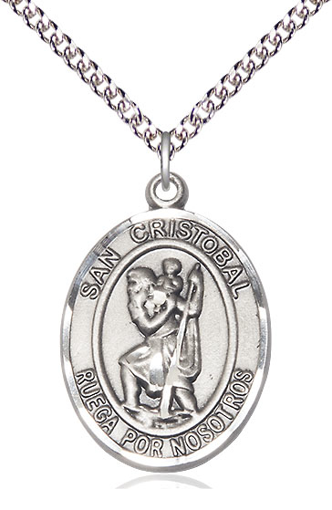 Sterling Silver San Cristobal Pendant on a 24 inch Sterling Silver Heavy Curb chain