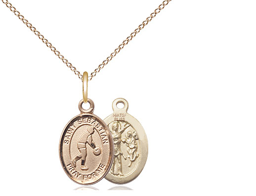 14kt Gold Filled Saint Sebastian Basketball Pendant on a 18 inch Gold Filled Light Curb chain