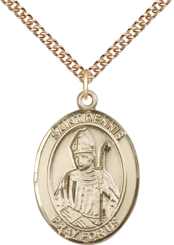 14kt Gold Filled Saint Dennis Pendant on a 24 inch Gold Filled Heavy Curb chain