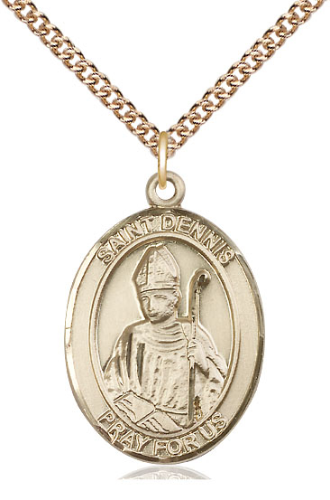 14kt Gold Filled Saint Dennis Pendant on a 24 inch Gold Filled Heavy Curb chain