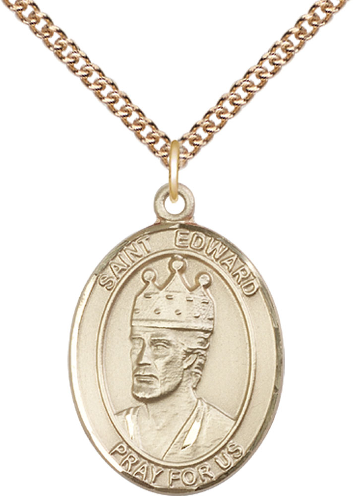 14kt Gold Filled Saint Edward the Confessor Pendant on a 24 inch Gold Filled Heavy Curb chain