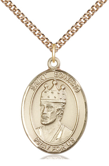 14kt Gold Filled Saint Edward the Confessor Pendant on a 24 inch Gold Filled Heavy Curb chain