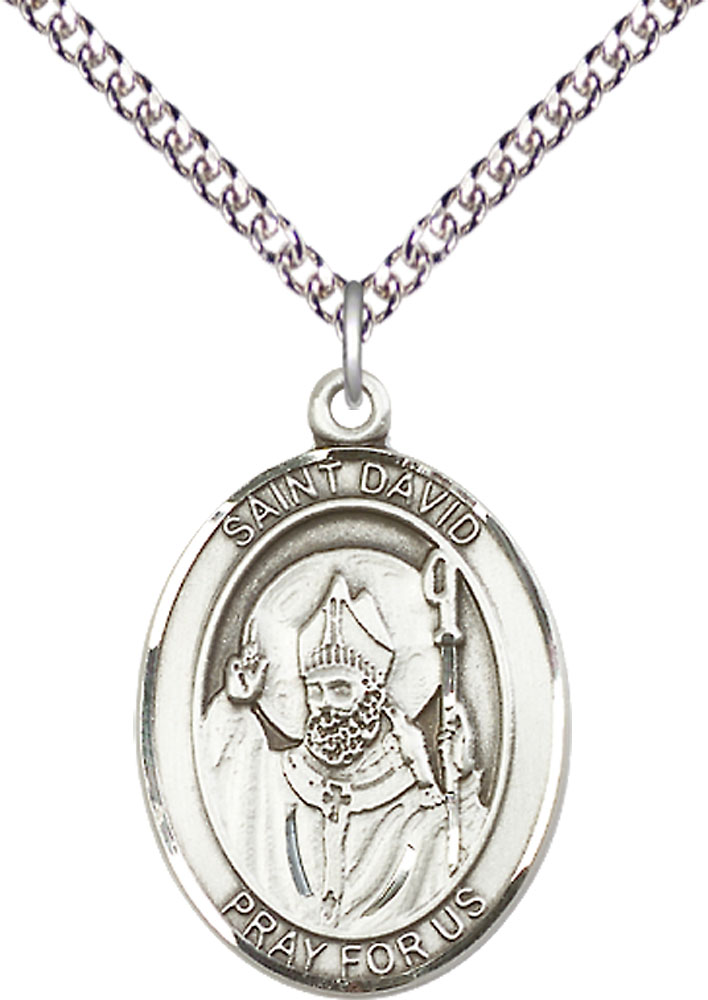 Sterling Silver Saint David of Wales Pendant on a 24 inch Sterling Silver Heavy Curb chain
