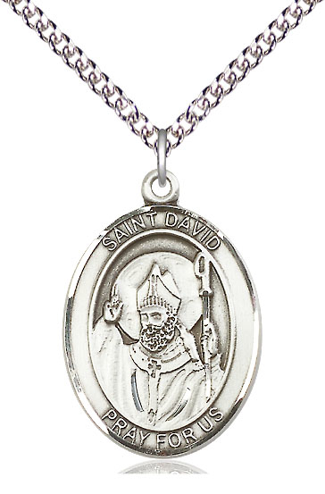 Sterling Silver Saint David of Wales Pendant on a 24 inch Sterling Silver Heavy Curb chain