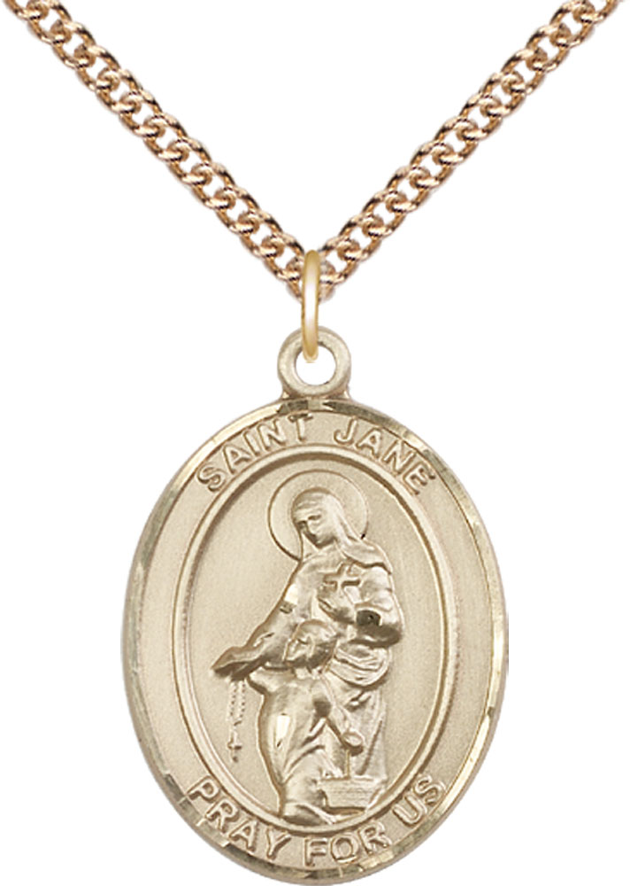 14kt Gold Filled Saint Jane of Valois Pendant on a 24 inch Gold Filled Heavy Curb chain