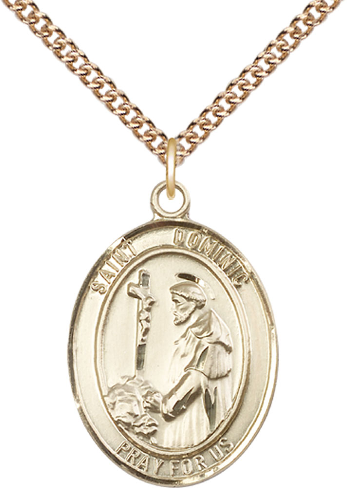 14kt Gold Filled Saint Dominic de Guzman Pendant on a 24 inch Gold Filled Heavy Curb chain