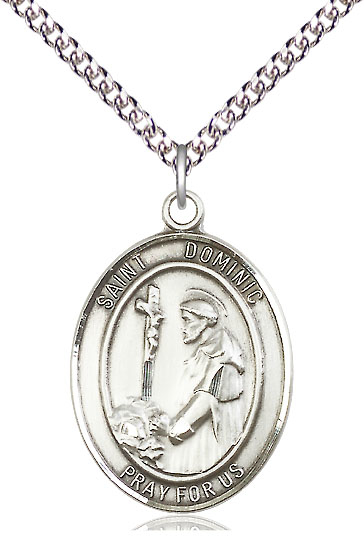 Sterling Silver Saint Dominic de Guzman Pendant on a 24 inch Sterling Silver Heavy Curb chain