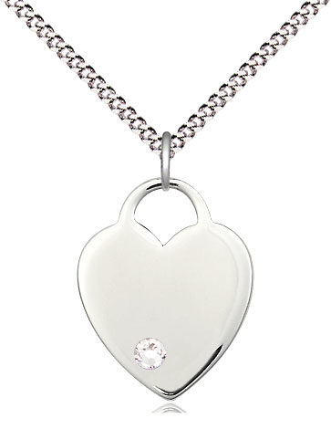 Sterling Silver Heart Pendant with a 3mm Crystal Swarovski stone on a 18 inch Light Rhodium Light Curb chain