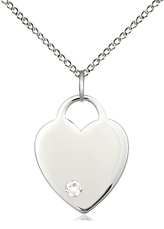 Sterling Silver Heart Pendant with a 3mm Crystal Swarovski stone on a 18 inch Sterling Silver Light Curb chain