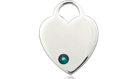 Sterling Silver Heart Medal with a 3mm Emerald Swarovski stone