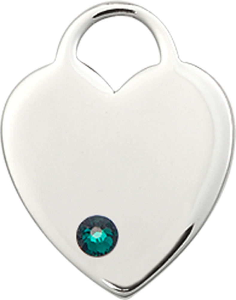 Sterling Silver Heart Medal with a 3mm Emerald Swarovski stone