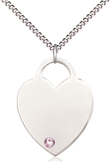 Sterling Silver Heart Pendant with a 3mm Light Amethyst Swarovski stone on a 18 inch Light Rhodium Light Curb chain