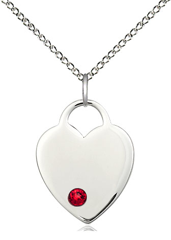 Sterling Silver Heart Pendant with a 3mm Ruby Swarovski stone on a 18 inch Sterling Silver Light Curb chain