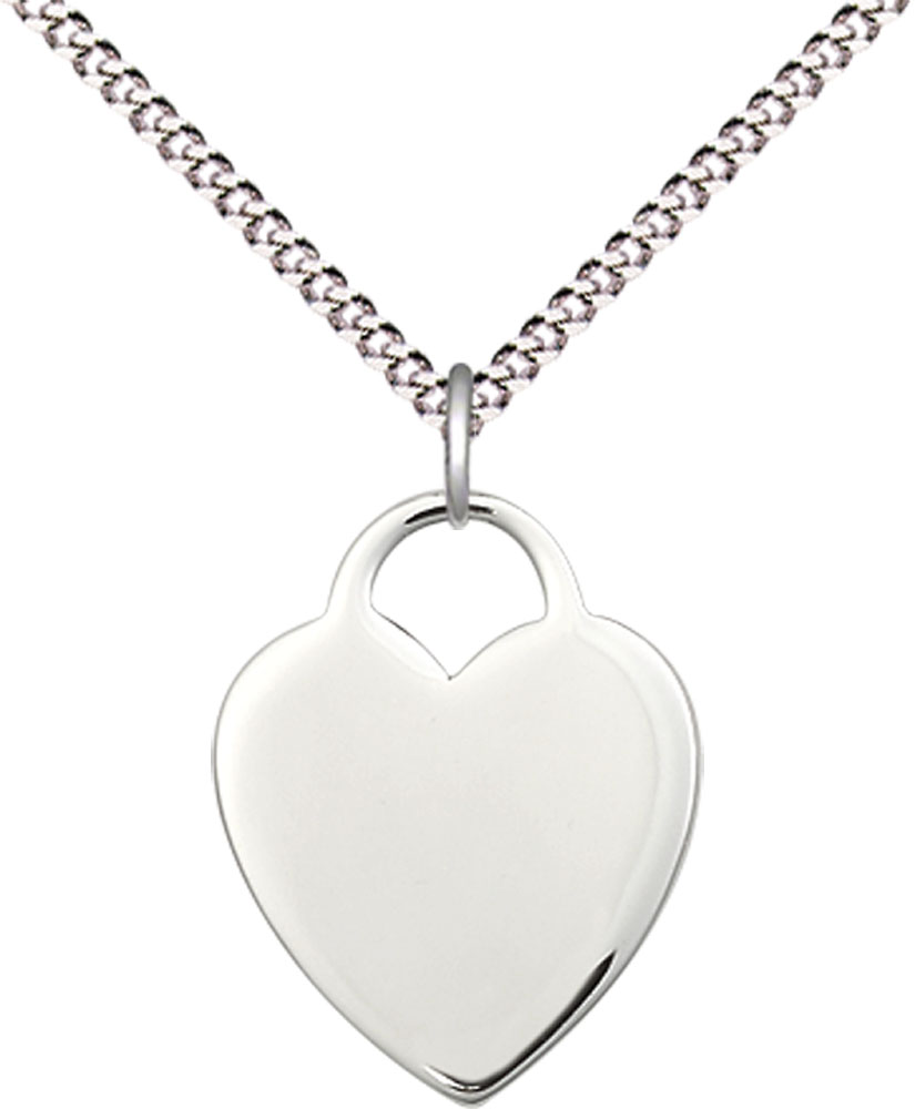 Sterling Silver Heart Pendant on a 18 inch Light Rhodium Light Curb chain