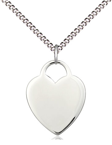 Sterling Silver Heart Pendant on a 18 inch Light Rhodium Light Curb chain