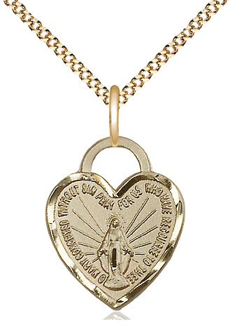 14kt Gold Filled Miraculous Heart Pendant on a 18 inch Gold Plate Light Curb chain