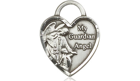 Sterling Silver Guardian Angel Heart Medal