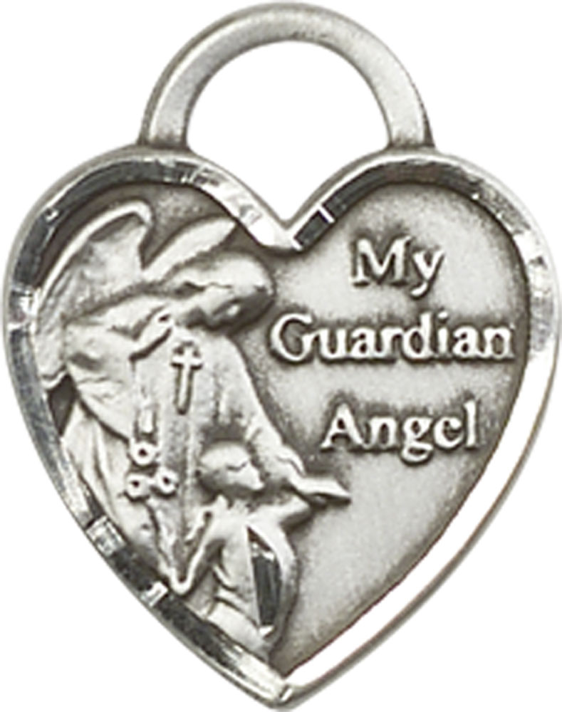Sterling Silver Guardian Angel Heart Medal