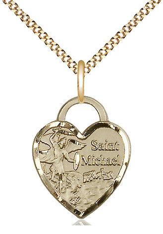 14kt Gold Filled Saint Michael the Archangel Pendant on a 18 inch Gold Plate Light Curb chain