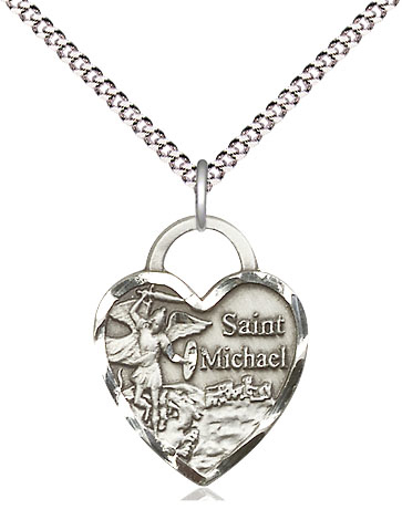 Sterling Silver Saint Michael the Archangel Pendant on a 18 inch Light Rhodium Light Curb chain