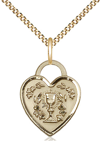 14kt Gold Filled Communion Heart Pendant on a 18 inch Gold Plate Light Curb chain