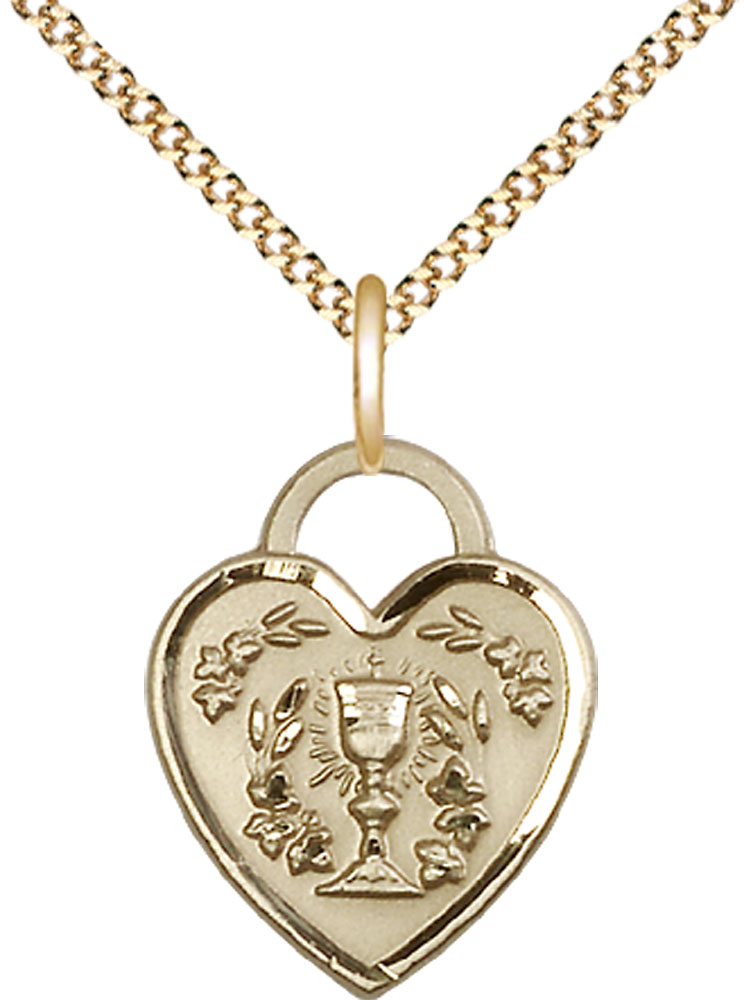 14kt Gold Filled Communion Heart Pendant on a 18 inch Gold Plate Light Curb chain