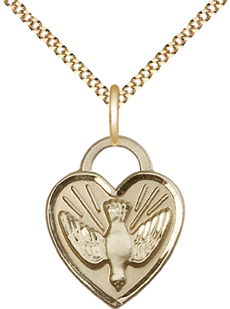 14kt Gold Filled Confirmation Heart Pendant on a 18 inch Gold Plate Light Curb chain