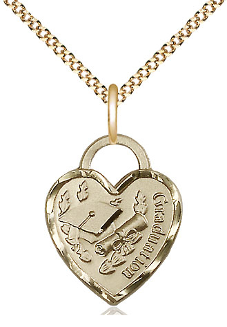 14kt Gold Filled Graduation Heart Pendant on a 18 inch Gold Plate Light Curb chain