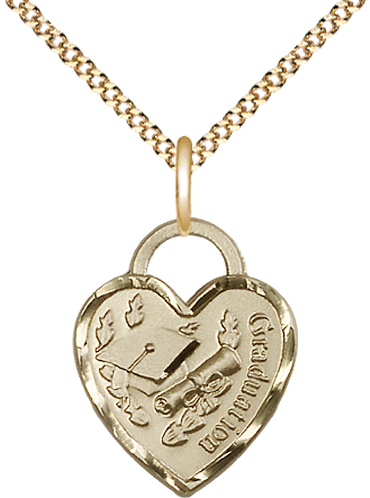 14kt Gold Filled Graduation Heart Pendant on a 18 inch Gold Plate Light Curb chain